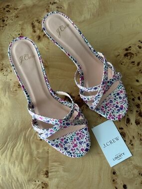 NIB J.Crew Phoebe Pink Floral Liberty Print Strappy Kitten Heel Sandal Mule 8